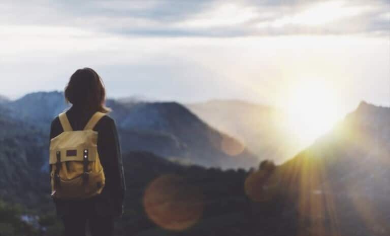 hispter girl backpack enjoying sunset hispter girl backpack enjoying sunset
