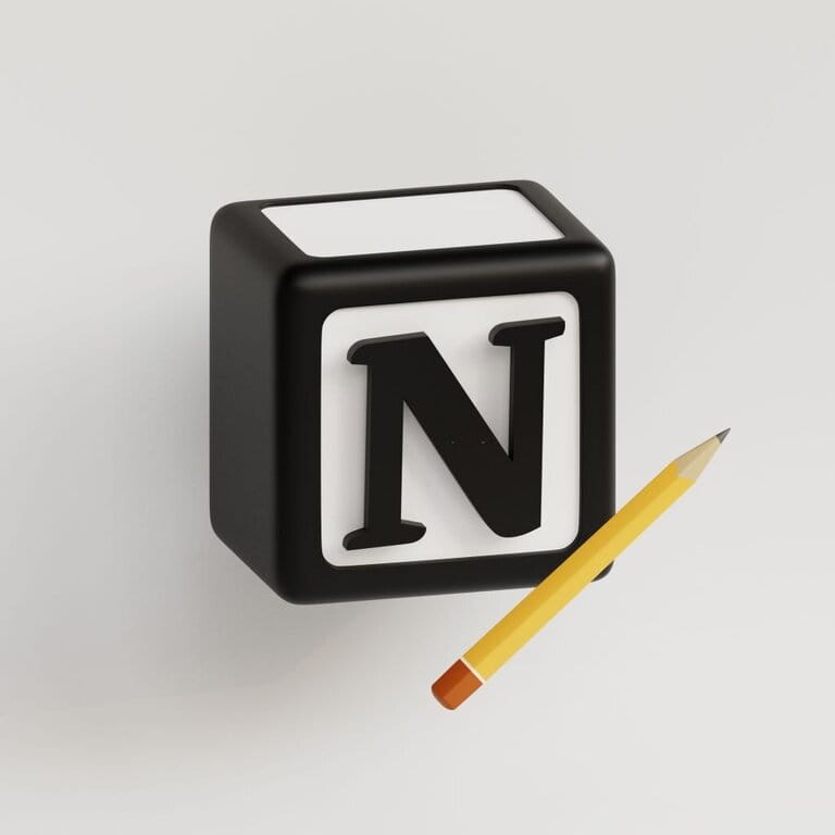 Notion logo icon with pencil. 3D rendering illustration