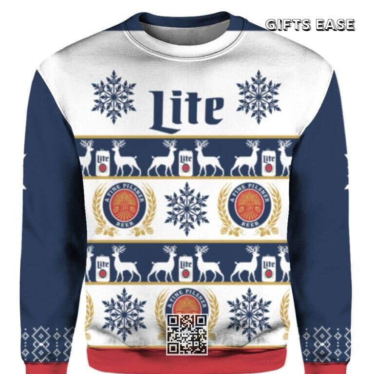 Miller Lite Ugly Christmas Sweater Reindeer Snowflakes Pattern Gift For Beer Lovers Miller Lite Ugly Christmas Sweater Reindeer Snowflakes Pattern Gift For Beer Lovers