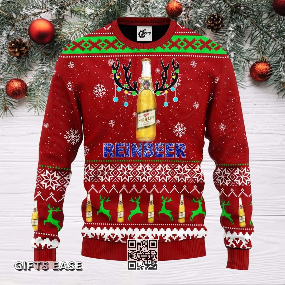 Miller High Life Beer Ugly Christmas Sweater Reinbeer Halloween Gift For Best Friends Miller High Life Beer Ugly Christmas Sweater Reinbeer Halloween Gift For Best Friends