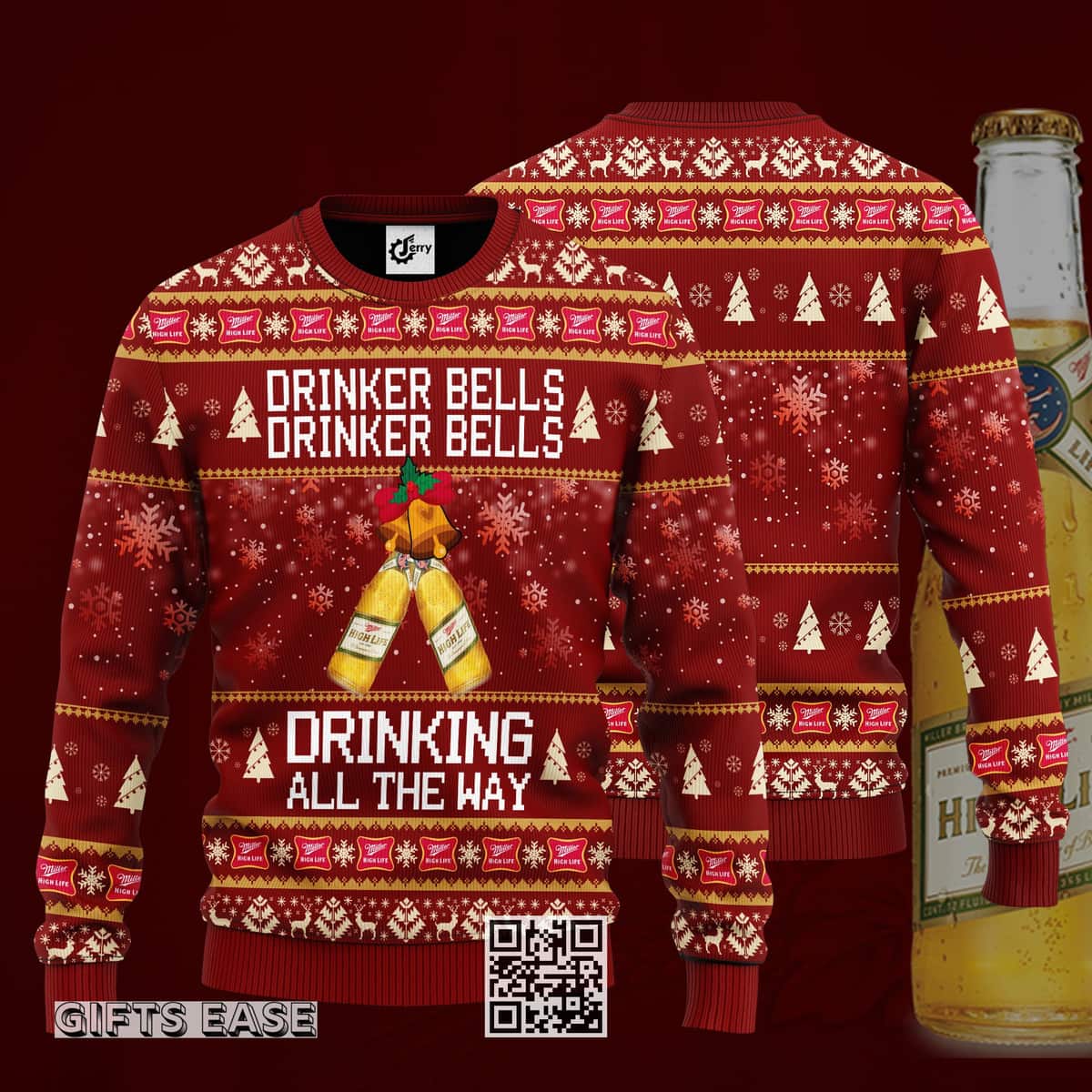 Drinker Bells Drinking All The Way Miller High Life Beer Ugly Christmas Sweater Drinker Bells Drinking All The Way Miller High Life Beer Ugly Christmas Sweater