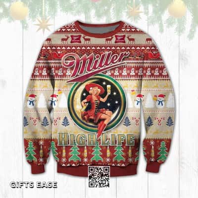 Miller High Life Beer Ugly Christmas Sweater Cool Gift For Girlfriend Miller High Life Beer Ugly Christmas Sweater Cool Gift For Girlfriend