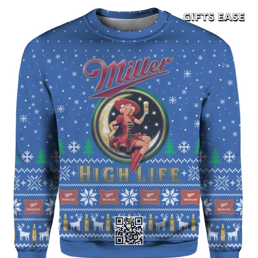 Miller High Life Beer Ugly Christmas Sweater Lady In The Moon Gift For Best Friends Miller High Life Beer Ugly Christmas Sweater Lady In The Moon Gift For Best Friends