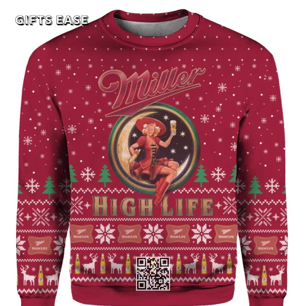 Red Girl In The Moon Miller High Life Beer Ugly Christmas Sweater Gift For Daughter From Mom Red Girl In The Moon Miller High Life Beer Ugly Christmas Sweater Gift For Daughter From Mom
