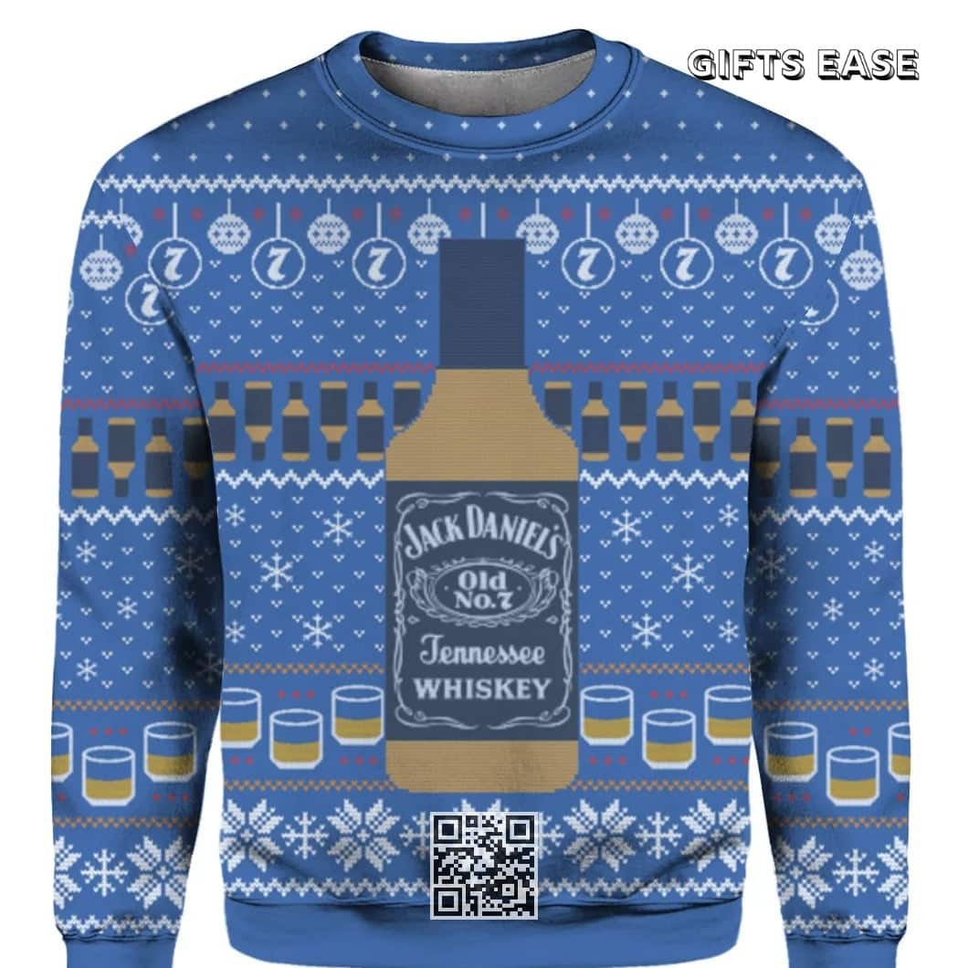 Blue Jack Daniels Tennessee Whiskey Ugly Christmas Sweater Birthday Gift For Friends