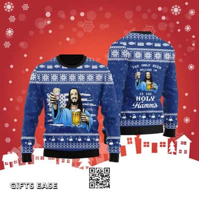 The Only Beer I Believe In Is The Holy Hamm&rsquo;s Ugly Christmas Sweater Gift For Best Friends