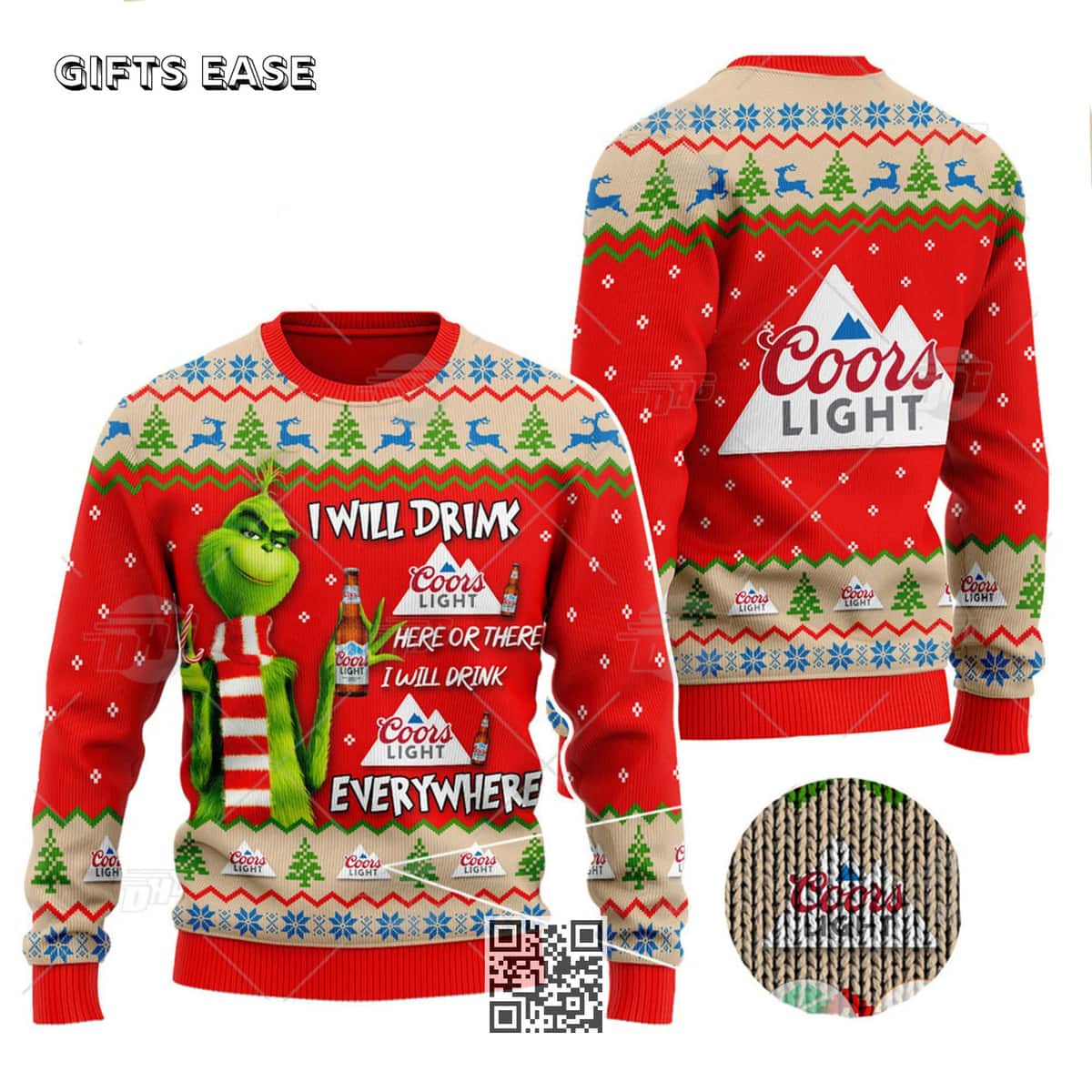 Funny Grinch I Will Drink Coors Light Beer Everywhere Ugly Christmas Sweater Funny Grinch I Will Drink Coors Light Beer Everywhere Ugly Christmas Sweater