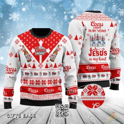 Coors Light Ugly Christmas Sweater In My Veins Jesus In My Heart Birthday Gift For Sister Coors Light Ugly Christmas Sweater In My Veins Jesus In My Heart Birthday Gift For Sister