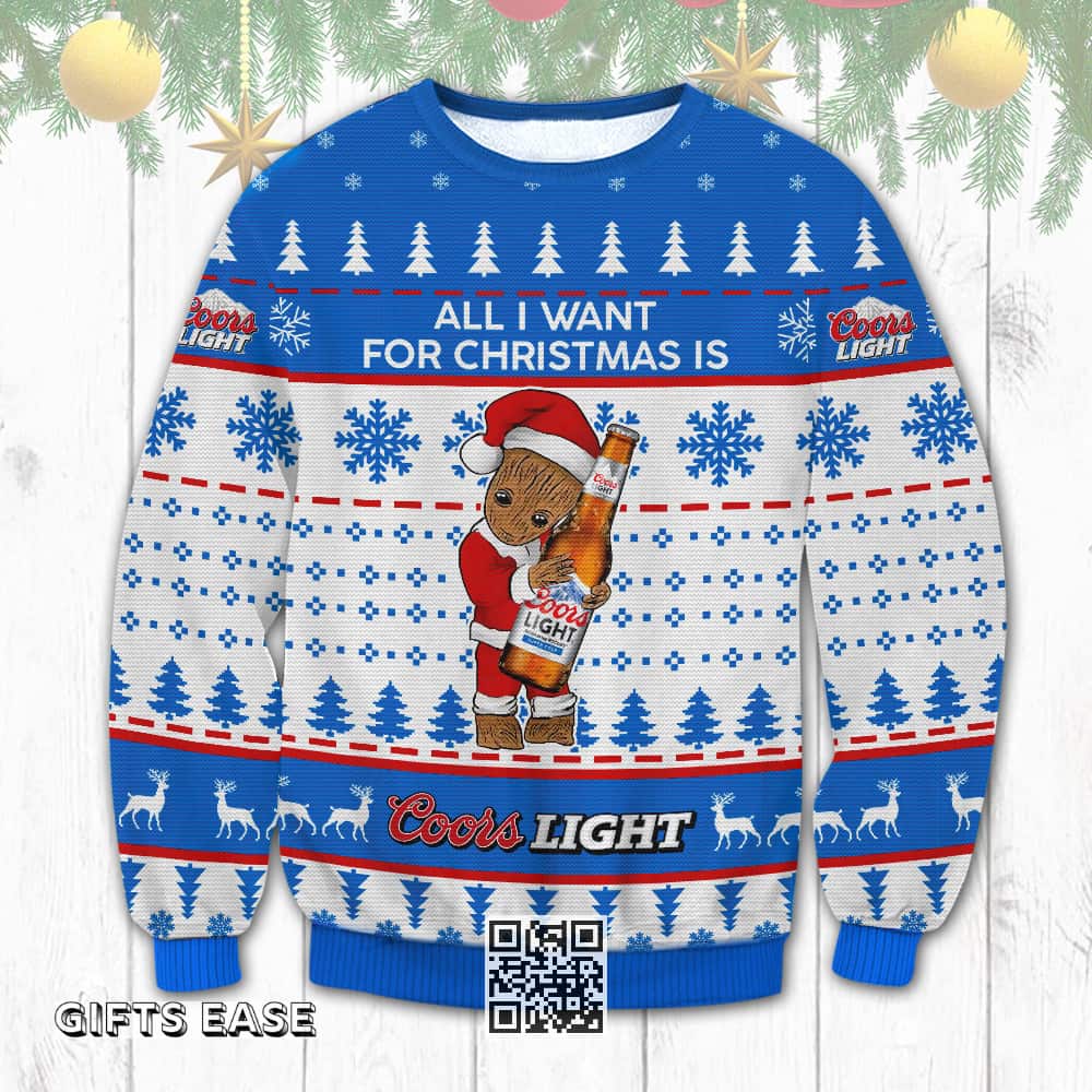Marvel Groot Loves Coors Light Beer All I Want For Christmas Ugly Christmas Sweater Marvel Groot Loves Coors Light Beer All I Want For Christmas Ugly Christmas Sweater