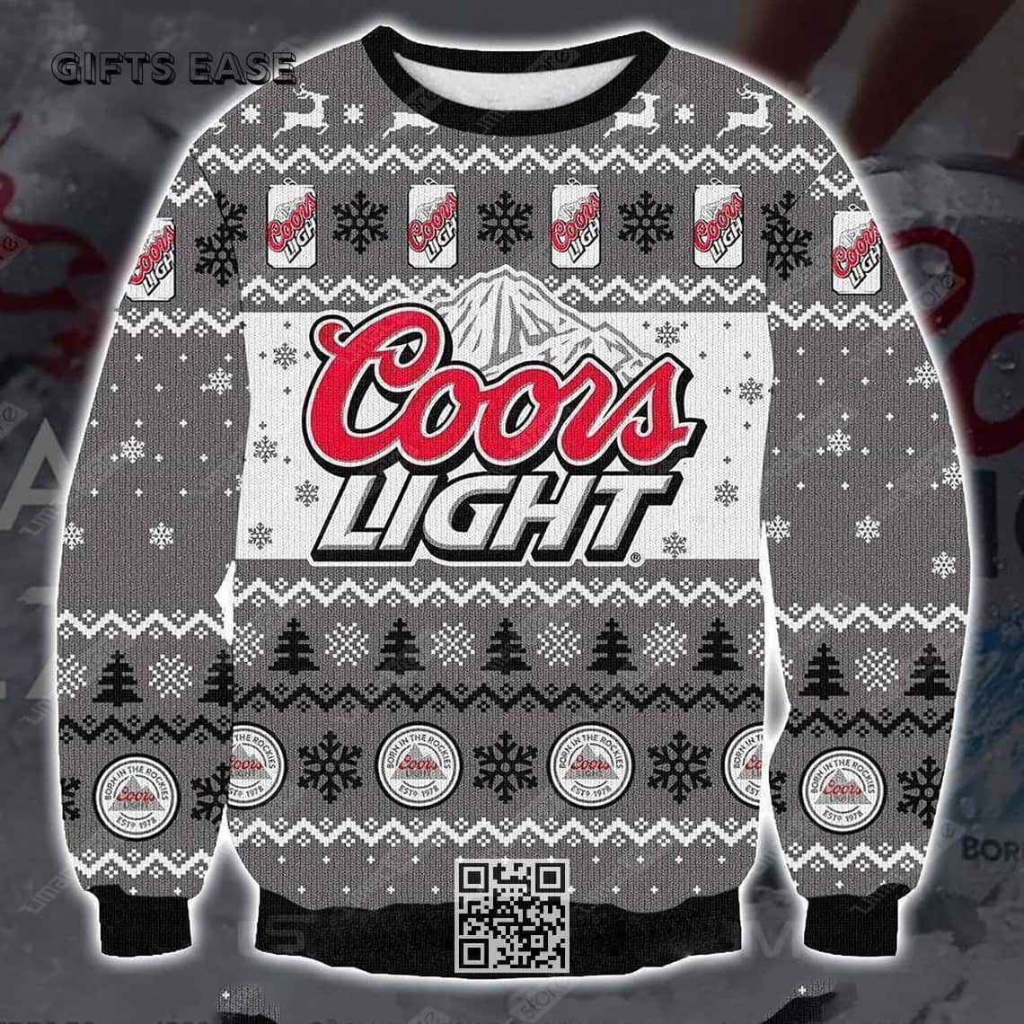 Coors Light Beer Ugly Christmas Sweater Gray And White Snowflakes And Pine Trees Coors Light Beer Ugly Christmas Sweater Gray And White Snowflakes And Pine Trees