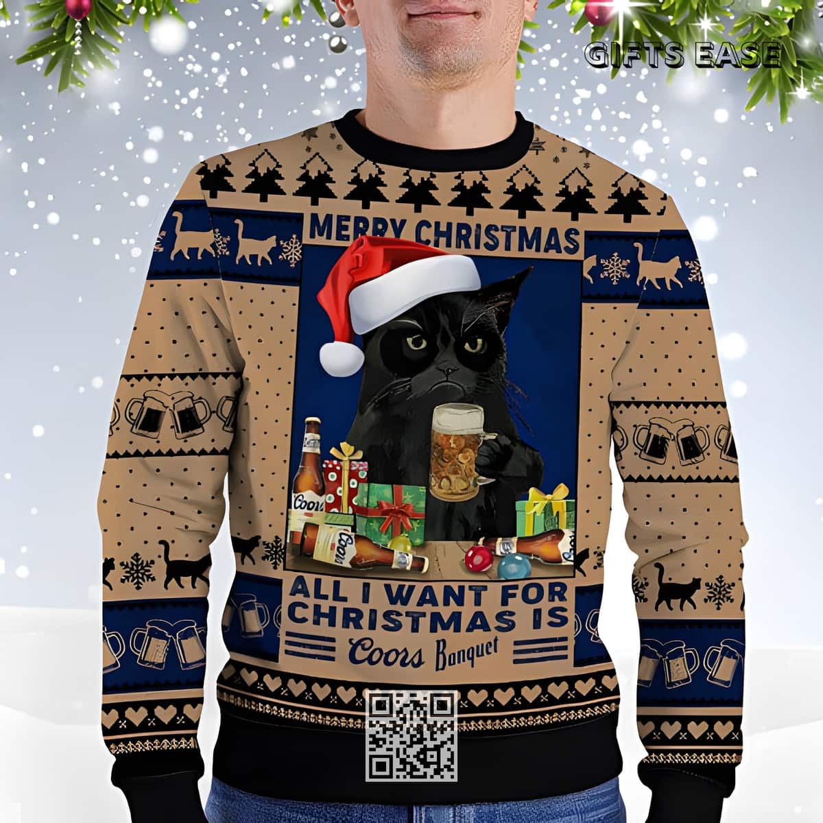Black Cat All I Want For Christmas Is Coors Banquet Ugly Christmas Sweater Gift For Beer Lovers Black Cat All I Want For Christmas Is Coors Banquet Ugly Christmas Sweater Gift For Beer Lovers