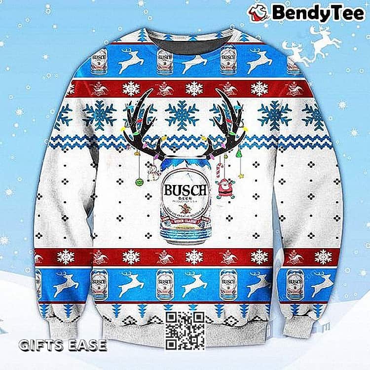 Busch Ugly Christmas Sweater Deer In Snowflakes Gift For Beer Lovers Busch Ugly Christmas Sweater Deer In Snowflakes Gift For Beer Lovers