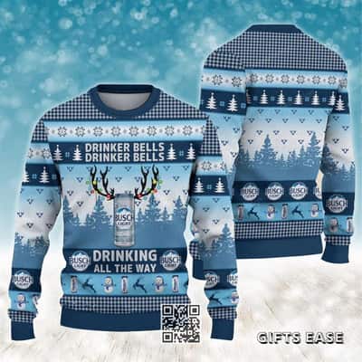 Busch Light Beer Ugly Christmas Sweater Drinker Bells Drinking All The Way