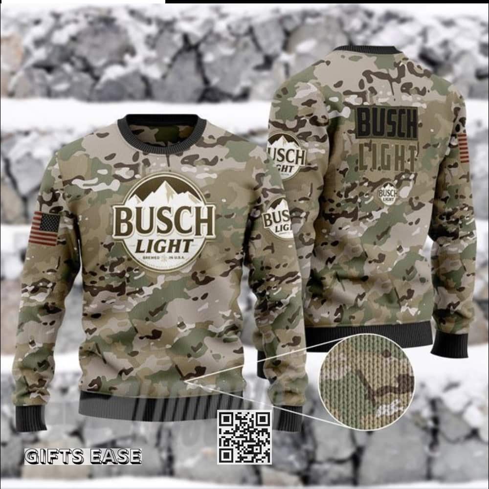 Military Camouflage Busch Light Beer Ugly Christmas Sweater Xmas Gift For Him Military Camouflage Busch Light Beer Ugly Christmas Sweater Xmas Gift For Him