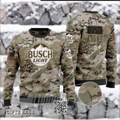 Military Camouflage Busch Light Beer Ugly Christmas Sweater Xmas Gift For Him