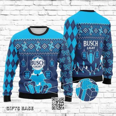 Blue Busch Light Ugly Christmas Sweater Gift For Beer Drinkers