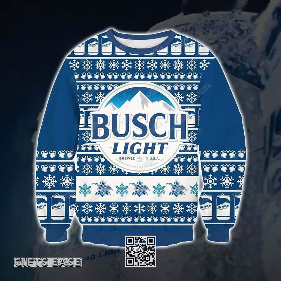 Busch Light Ugly Christmas Sweater Brewed In USA Mountain Snowflakes Pattern Beer Lovers Gift Busch Light Ugly Christmas Sweater Brewed In USA Mountain Snowflakes Pattern Beer Lovers Gift