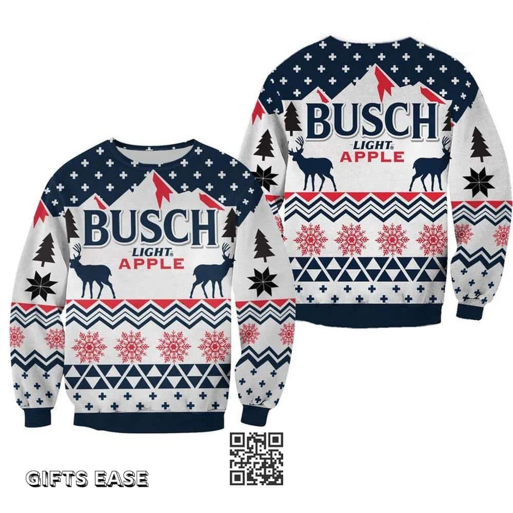 Vintage Busch Light Apple Beer Ugly Christmas Sweater Christmas Deers And Snowflakes Vintage Busch Light Apple Beer Ugly Christmas Sweater Christmas Deers And Snowflakes