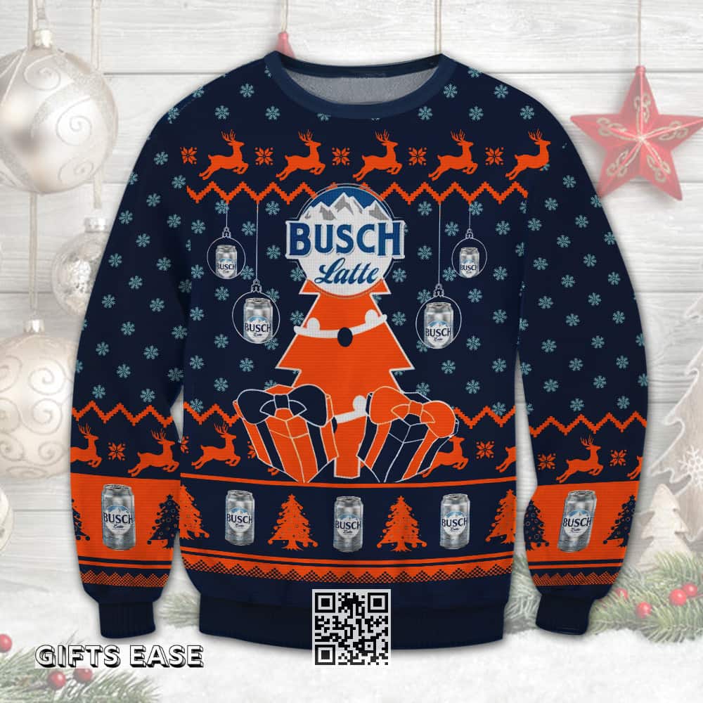 Busch Latte Ugly Christmas Sweater Deer And Christmas Tree Pattern Beer Lovers Gift Busch Latte Ugly Christmas Sweater Deer And Christmas Tree Pattern Beer Lovers Gift