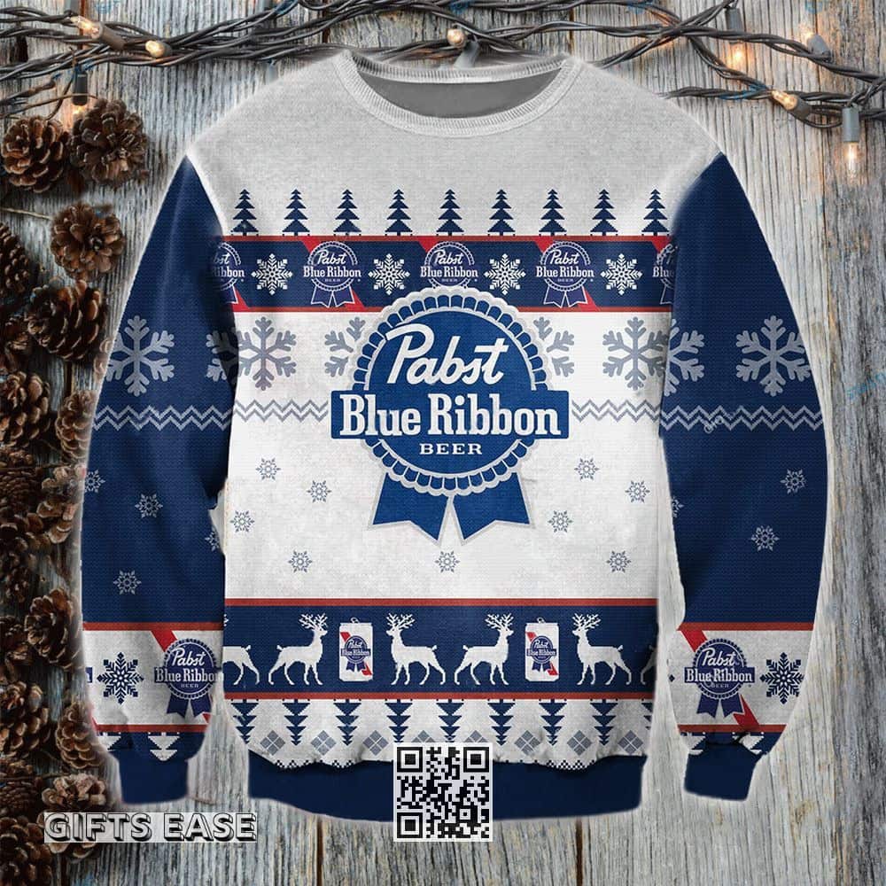 Pabst Blue Ribbon Ugly Christmas Sweater Gift For Beer Lovers