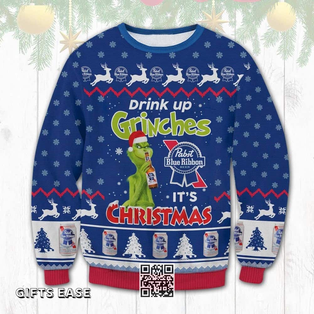Drink Up Grinches Pabst Blue Ribbon Beer It's Christmas Ugly Christmas Sweater Drink Up Grinches Pabst Blue Ribbon Beer It's Christmas Ugly Christmas Sweater