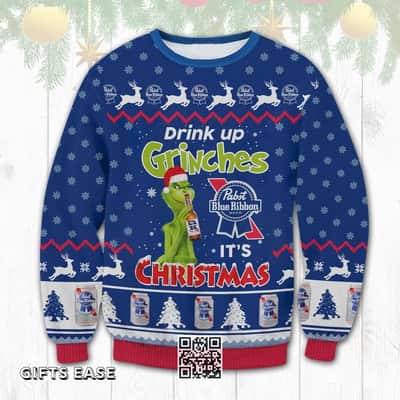 Drink Up Grinches Pabst Blue Ribbon Beer It's Christmas Ugly Christmas Sweater