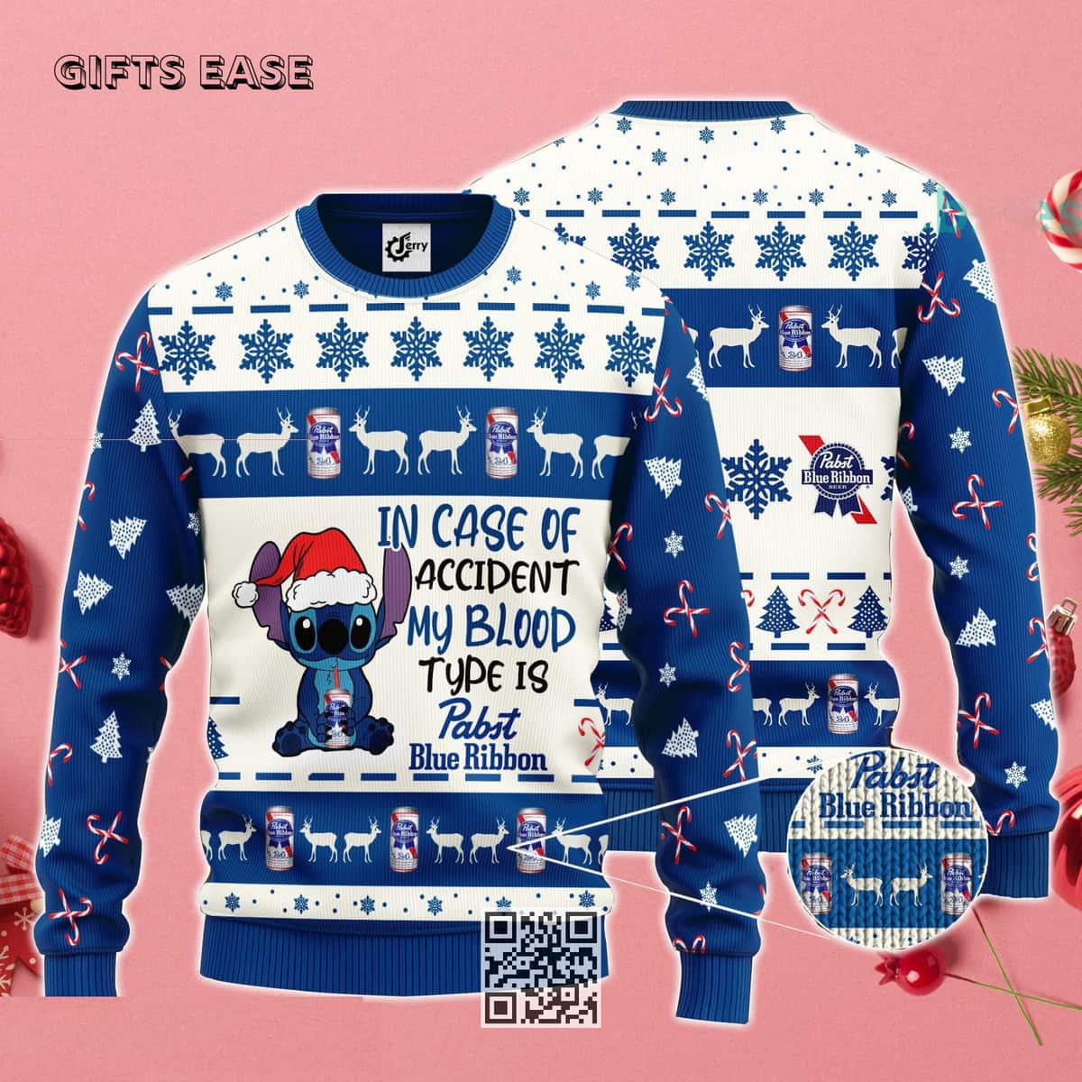 In Case Of Accident My Blood Type Is Pabst Blue Ribbon Beer Ugly Christmas Sweater In Case Of Accident My Blood Type Is Pabst Blue Ribbon Beer Ugly Christmas Sweater