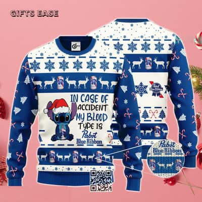 In Case Of Accident My Blood Type Is Pabst Blue Ribbon Beer Ugly Christmas Sweater