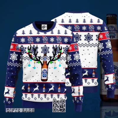 Cool Pabst Blue Ribbon Beer Ugly Christmas Sweater Reindeer Gift For Best Friends