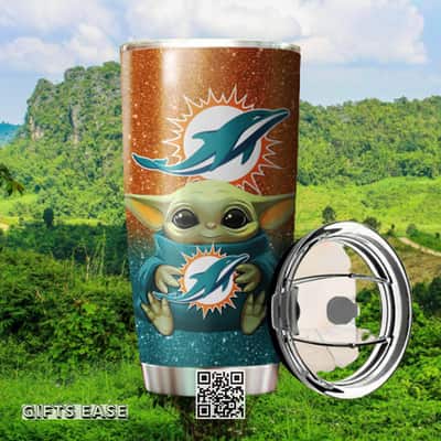 Baby Yoda Hugs Miami Dolphins Tumbler Gift For NFL Fans