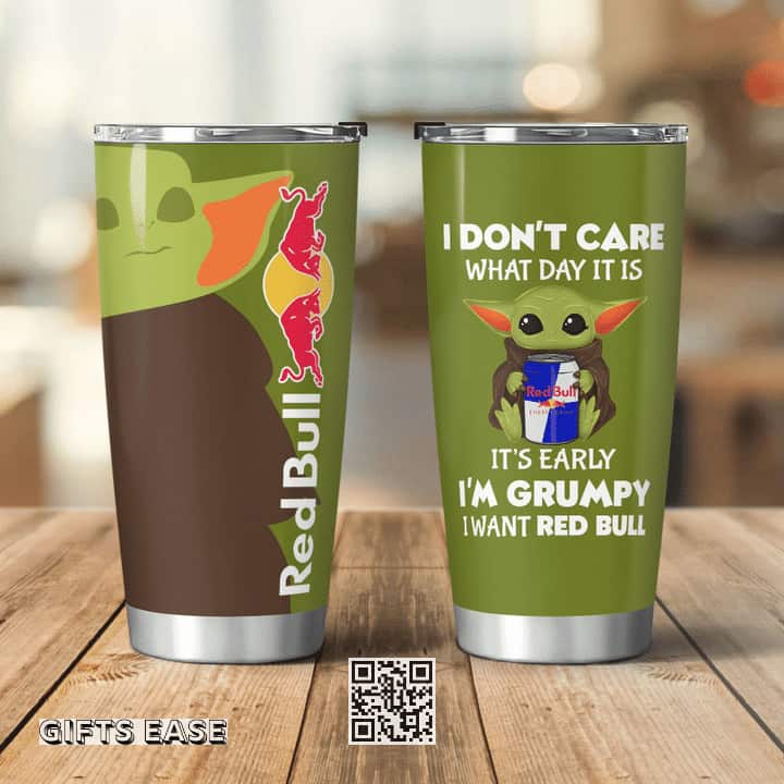 Dark Green Baby Yoda Star Wars Tumbler I Don't Care What Day It Is It's Early I'm Grumpy I Want Red Bull Dark Green Baby Yoda Star Wars Tumbler I Don't Care What Day It Is It's Early I'm Grumpy I Want Red Bull
