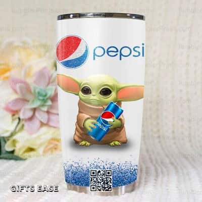 White Baby Yoda Loves Pepsi Tumbler Gift For Star Wars Fans 