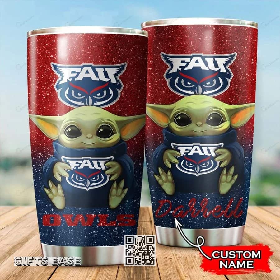 Red Florida Atlantic Owls Baby Yoda Tumbler Gift For Football Fans Custom Name Red Florida Atlantic Owls Baby Yoda Tumbler Gift For Football Fans Custom Name