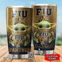Brown FIU Panthers Baby Yoda Tumbler Birthday Gift For Football Fans Custom Name 