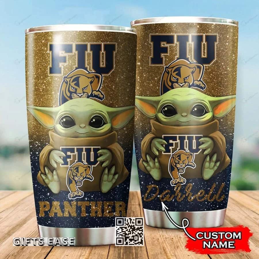 Brown FIU Panthers Baby Yoda Tumbler Birthday Gift For Football Fans Custom Name Brown FIU Panthers Baby Yoda Tumbler Birthday Gift For Football Fans Custom Name