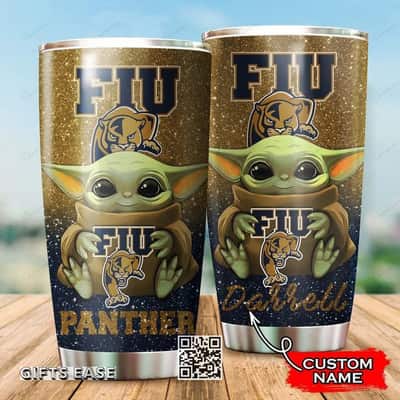 Brown FIU Panthers Baby Yoda Tumbler Birthday Gift For Football Fans Custom Name 