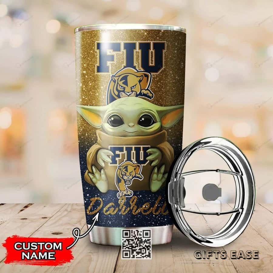 Brown FIU Panthers Baby Yoda Tumbler Birthday Gift For Football Fans Custom Name Brown FIU Panthers Baby Yoda Tumbler Birthday Gift For Football Fans Custom Name