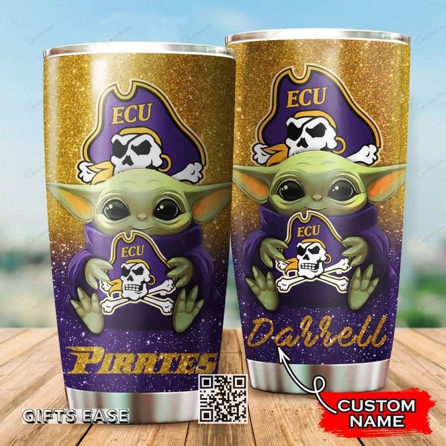 Golden East Carolina Pirates Baby Yoda Tumbler Gift For Star Wars Fans Custom Name Golden East Carolina Pirates Baby Yoda Tumbler Gift For Star Wars Fans Custom Name