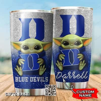 Silver Duke Blue Devils Baby Yoda Tumbler Gift For Star Wars Fans Custom Name 