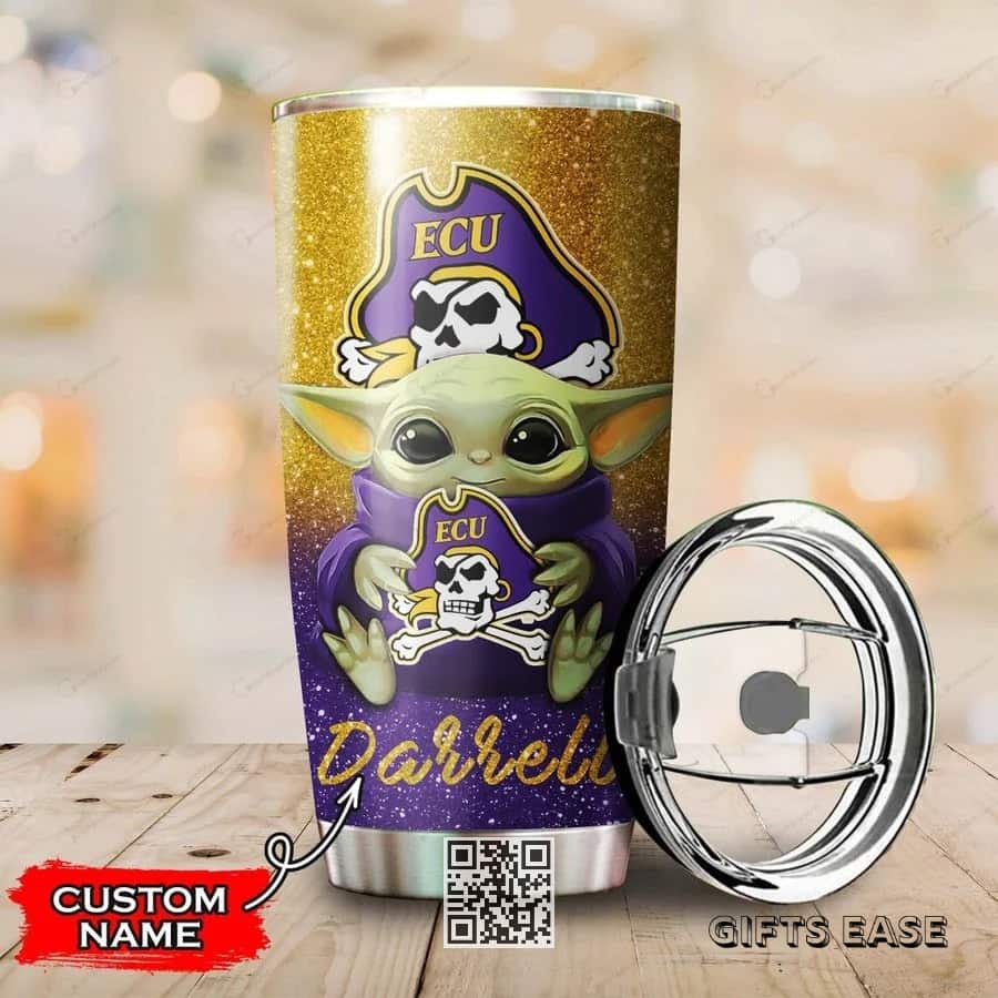 Golden East Carolina Pirates Baby Yoda Tumbler Gift For Star Wars Fans Custom Name Golden East Carolina Pirates Baby Yoda Tumbler Gift For Star Wars Fans Custom Name