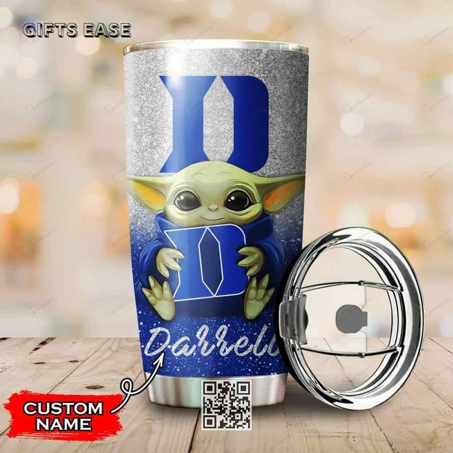 Silver Duke Blue Devils Baby Yoda Tumbler Gift For Star Wars Fans Custom Name Silver Duke Blue Devils Baby Yoda Tumbler Gift For Star Wars Fans Custom Name