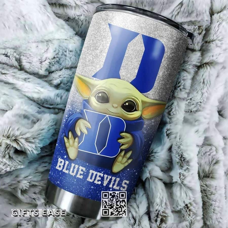 Silver Duke Blue Devils Baby Yoda Tumbler Gift For Star Wars Fans Custom Name Silver Duke Blue Devils Baby Yoda Tumbler Gift For Star Wars Fans Custom Name