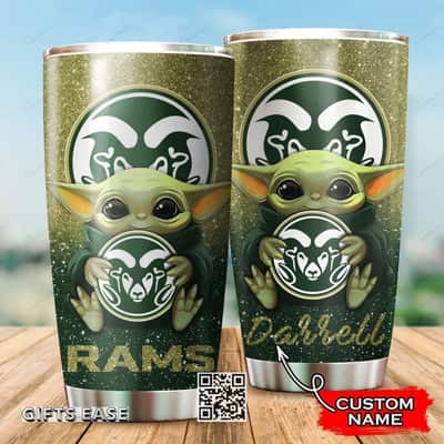 Gray Colorado State Rams Baby Yoda Tumbler Gift For Him Custom Name 