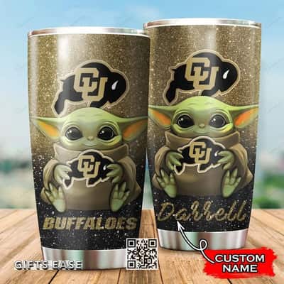 Gray Colorado Buffaloes Baby Yoda Tumbler Gift For Girlfriend Custom Name 