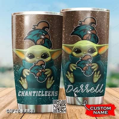 Brown NCAA Coastal Carolina Chanticleers Baby Yoda Tumbler Gift For Daughter From Mom Custom Name 