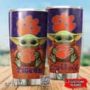 Blue NCAA Clemson Tigers Baby Yoda Tumbler Gift For Daughter From Dad Custom Name 