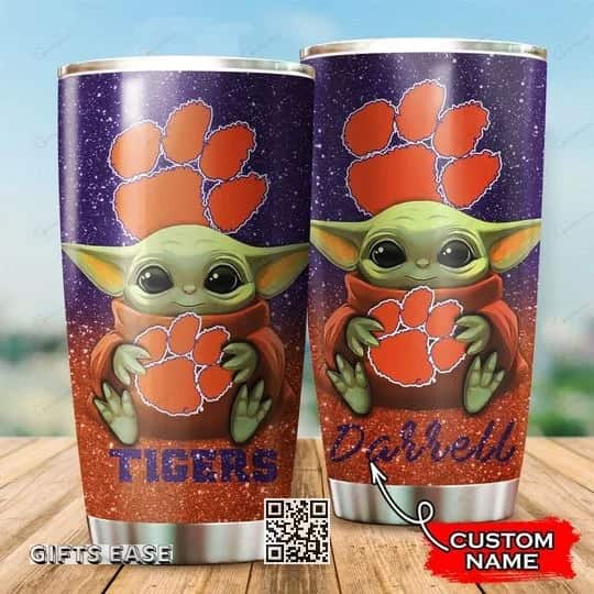 Blue NCAA Clemson Tigers Baby Yoda Tumbler Gift For Daughter From Dad Custom Name Blue NCAA Clemson Tigers Baby Yoda Tumbler Gift For Daughter From Dad Custom Name