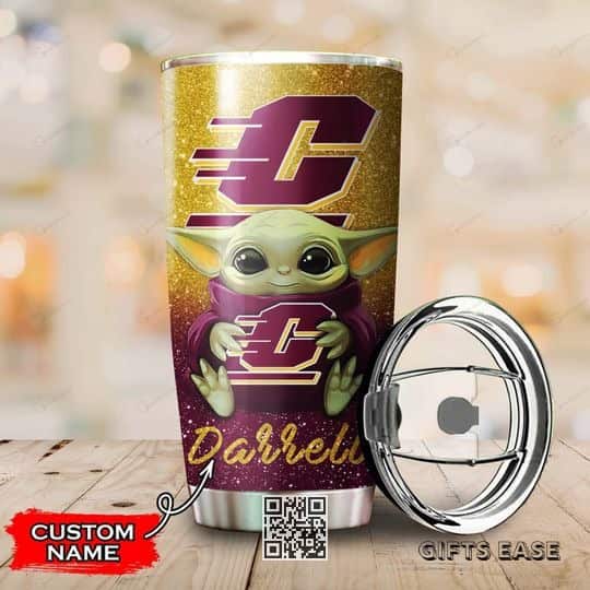 Golden Purple Central Michigan Chippewas Baby Yoda Tumbler Gift For Girlfriend Custom Name Golden Purple Central Michigan Chippewas Baby Yoda Tumbler Gift For Girlfriend Custom Name