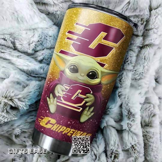 Golden Purple Central Michigan Chippewas Baby Yoda Tumbler Gift For Girlfriend Custom Name Golden Purple Central Michigan Chippewas Baby Yoda Tumbler Gift For Girlfriend Custom Name