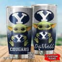 Silver BYU Cougars Baby Yoda Tumbler Gift For Daughter Custom Name 